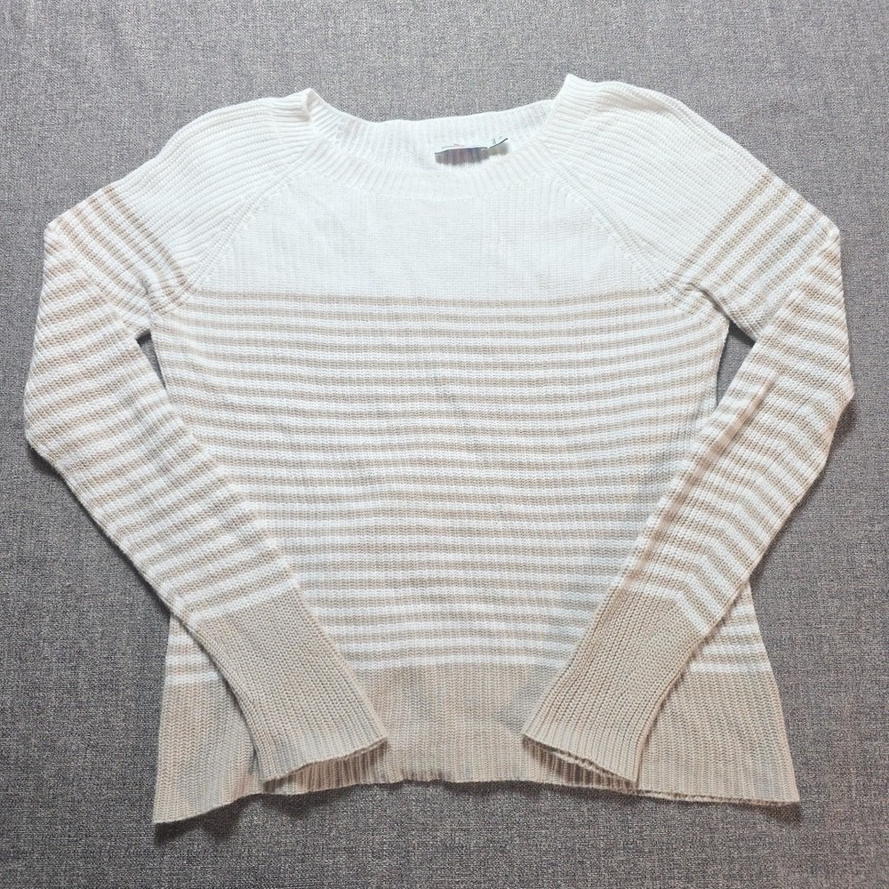Vineyard Vines Sweater Womens Knit White Biege Striped Small Long Sleeve‎